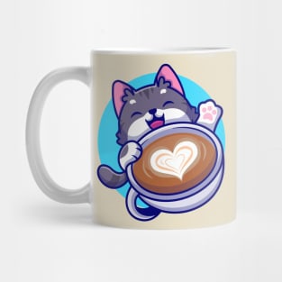 Cute Cat With Coffee Cup Cartoon Mug